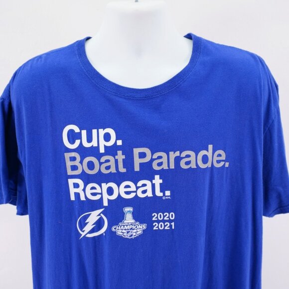 Fanatics 2XL Blue Stanley Cup Lightning 2020 2021 T-Shirt Cup Boat Parade Repeat - Picture 1 of 6